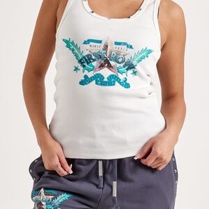 First Row White Graphic Tank Top. Woman size L